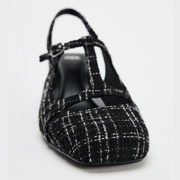 ZARA Textured Slingbacks NWT ๐ค Tweed Fabric Block Heel Size 7.5 8 - Picture 14 of 15